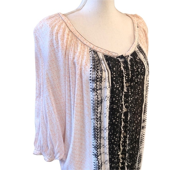 FREE PEOPLE WOMENS LIGHTWEIGHT BOHO TOP IN LIGHT ORANGE, WHITE AND BLACK SIZE S - Picture 7 of 14